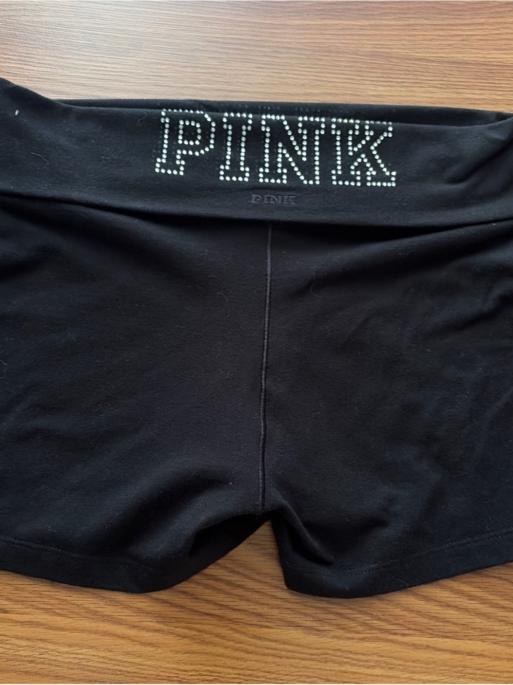 PINK Victoria's Secret Rhinestone Logo Black Foldover bike shorts size large